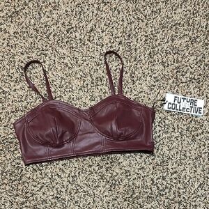 Future Collective | Women's Burgundy Leather Bralette Crop Top